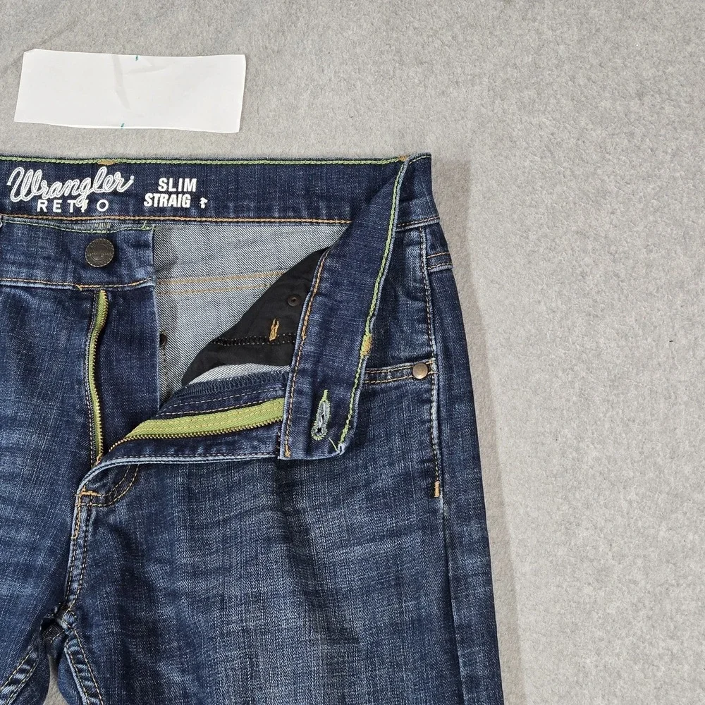 Wrangler Men Jeans Blue Denim Retro Slim Straight Western 32